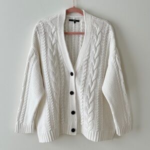 Quince Cream Cable Knit Button-Front Cardigan